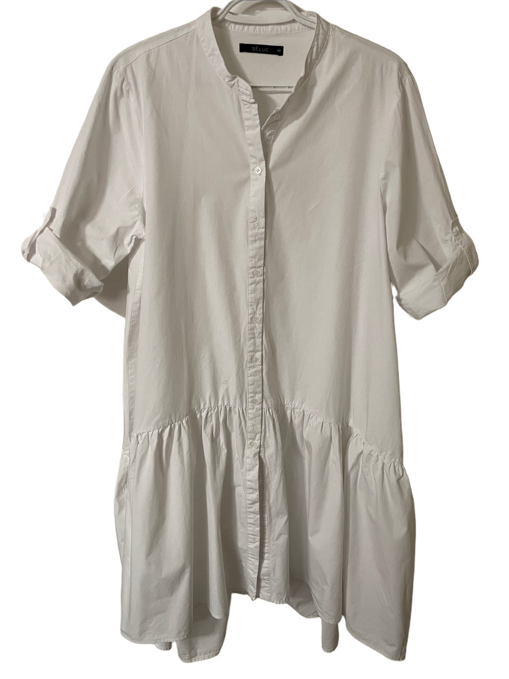 Deluc White Button-Front Ruffled Hem Dress Size Medium